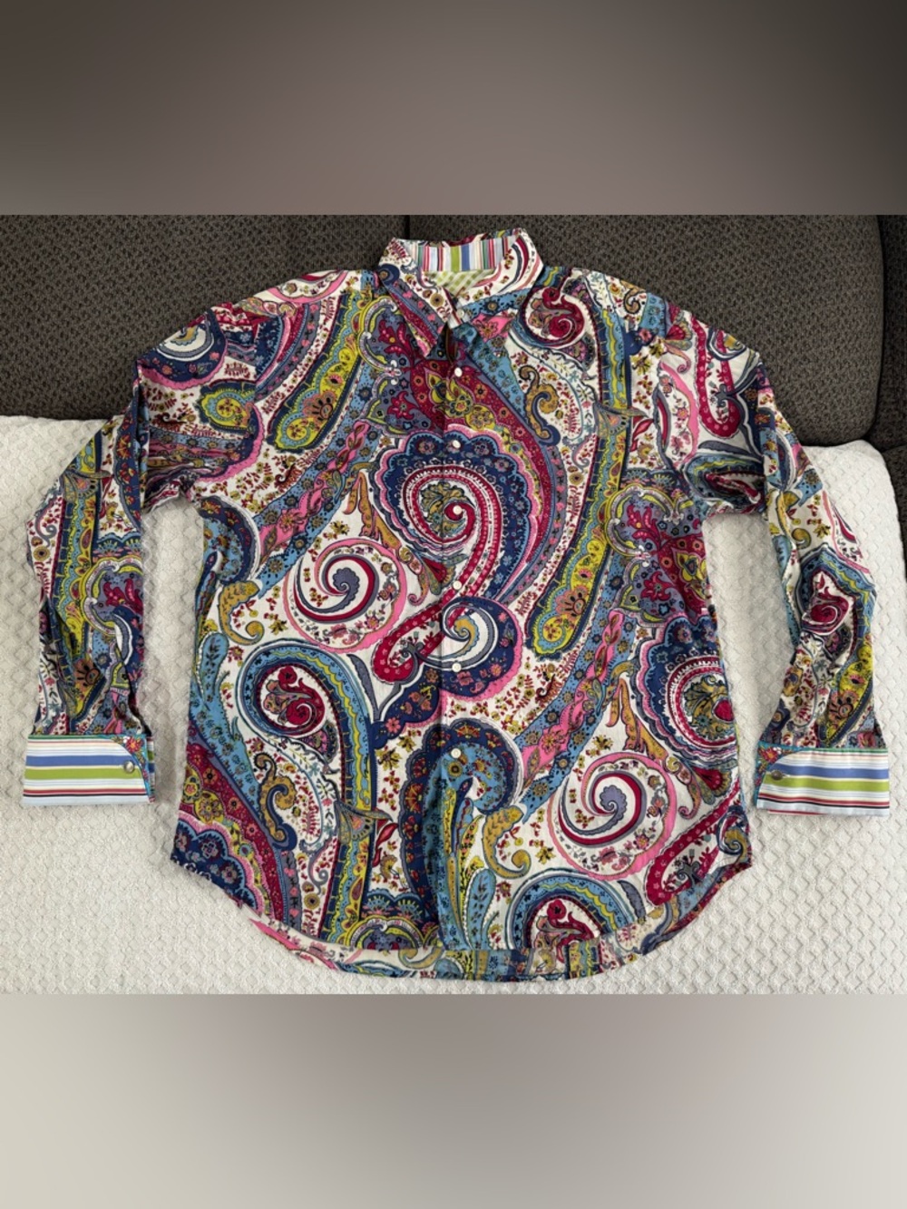 Robert Graham Sir Roland Long Sleeve Button Up Shirt Large Paisley French Cuffs
